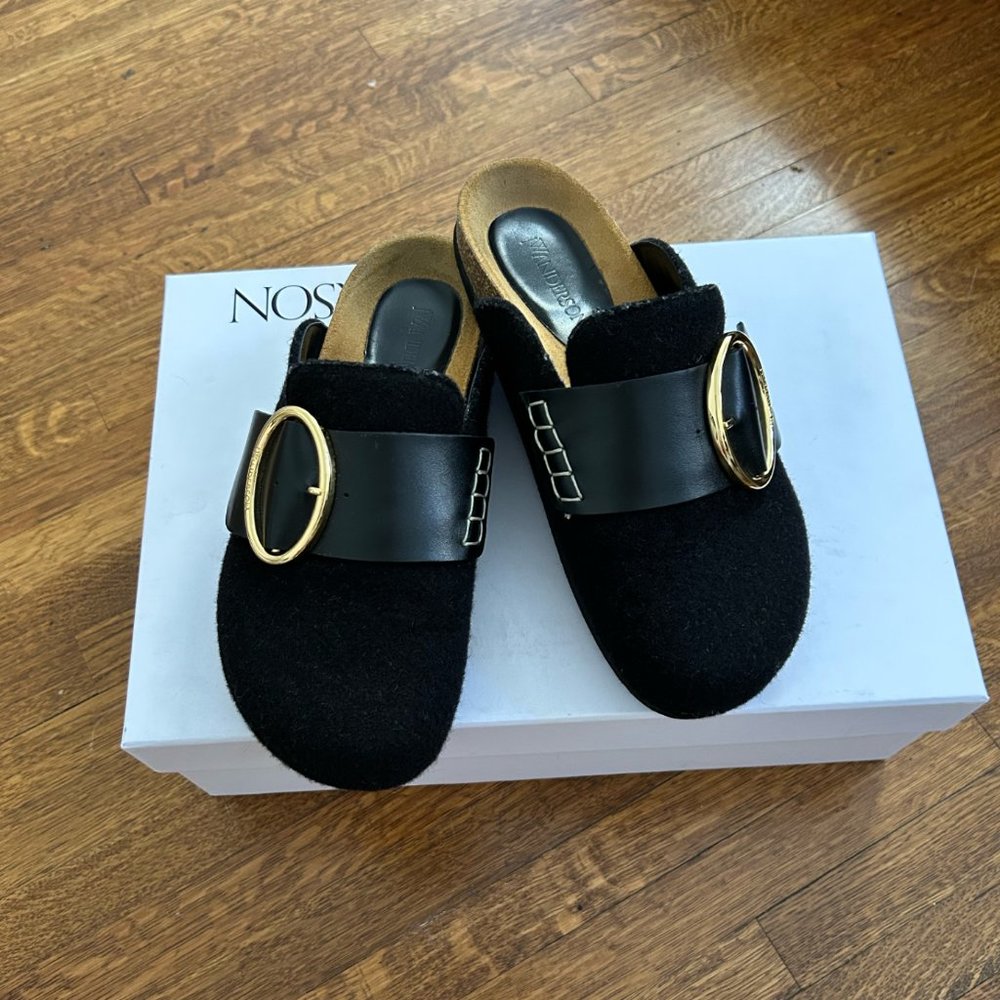 JW Anderson Buckle Felt & Leather Mule Shoe